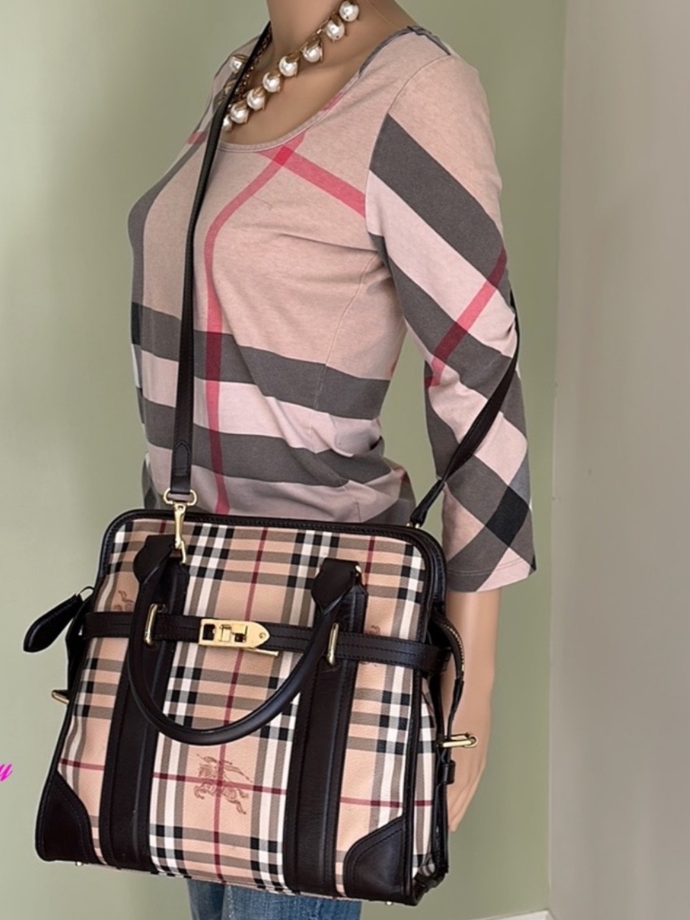 Classic Plaid Satchel Handbag with Black Trim - Picture 8 of 11